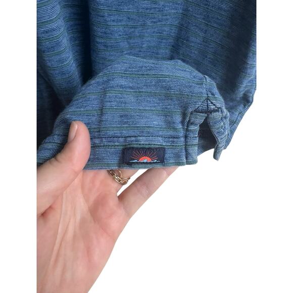 Faherty Sunwashed Indigo Dyed Green Sriped Pocket Polo - L - Picture 5 of 7